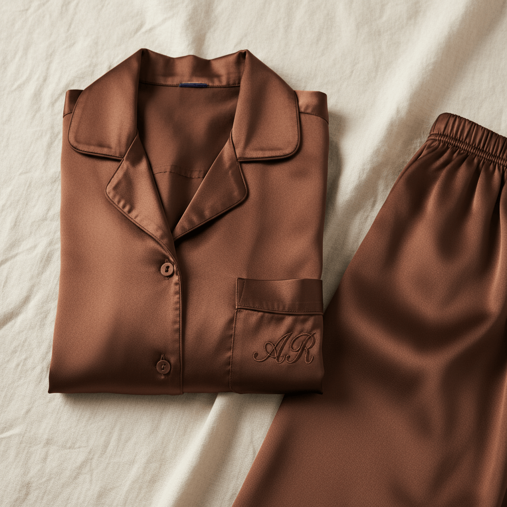 The Personalised Satin Set with embroidered initials  The  Personalised Satin  Setset